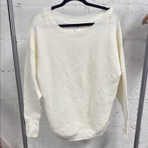 Women's Cream Sweater Ribbed Oversized Long Sleeve Pullover AERIE